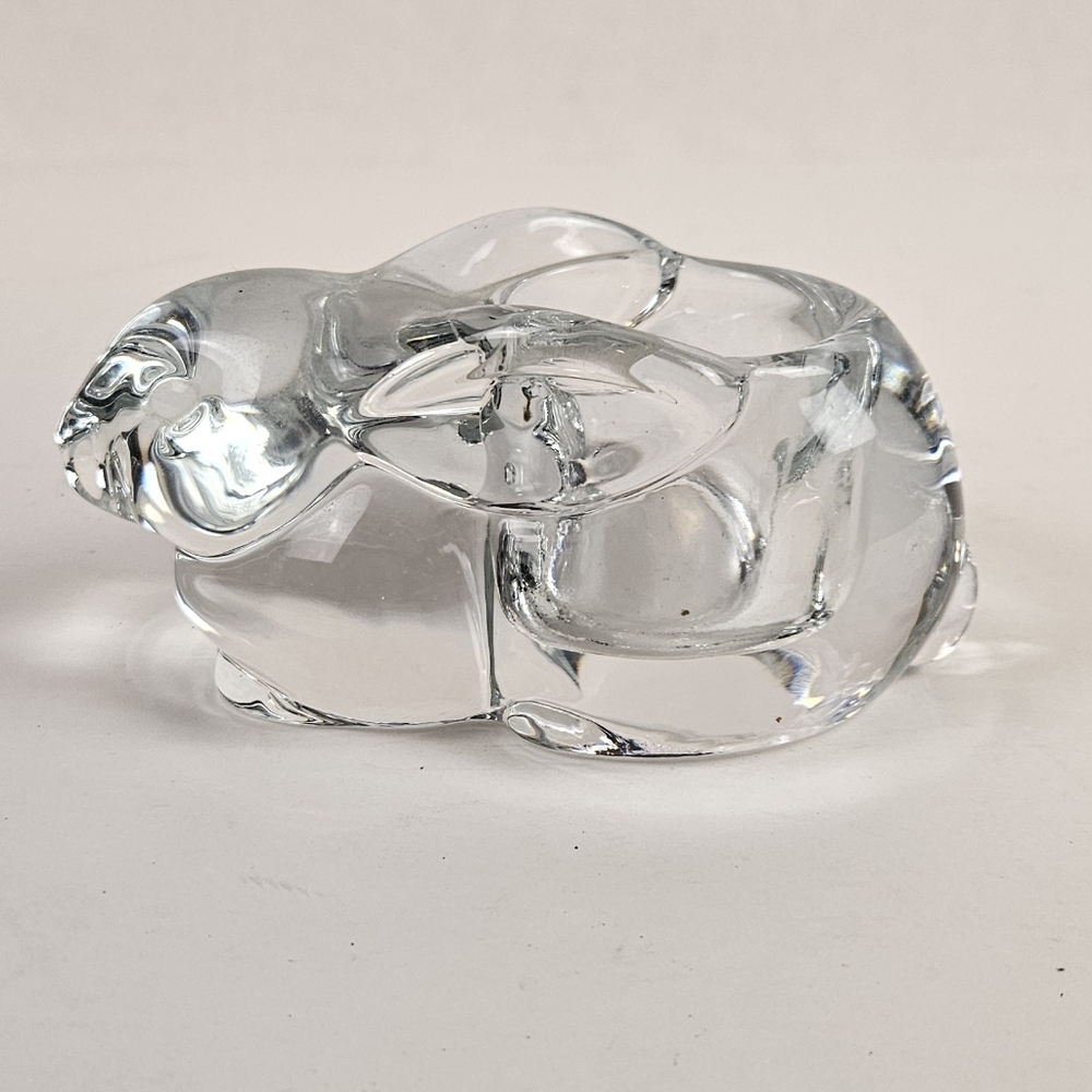 Vintage Clear Pressed Glass Bunny Rabbit Candle Holder, Indiana Glass